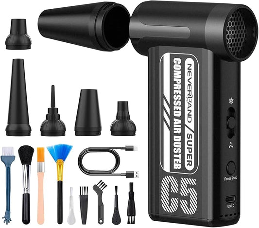 NEVERLAND Reusable Air Blower - 240000RPM High-Speed Cordless Compressed Air Duster, 8-Speed Adjustable, Rechargeable Battery-Powered Dust Blower for Computer, Keyboard, Electronics, Car, Pet Hair