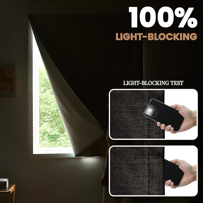100% Blackout French Door Curtain,Adhesive, No Drilling Required,Small Curtains Designed for Installation On Doors (Dark Coffee - W25 × L72 in)