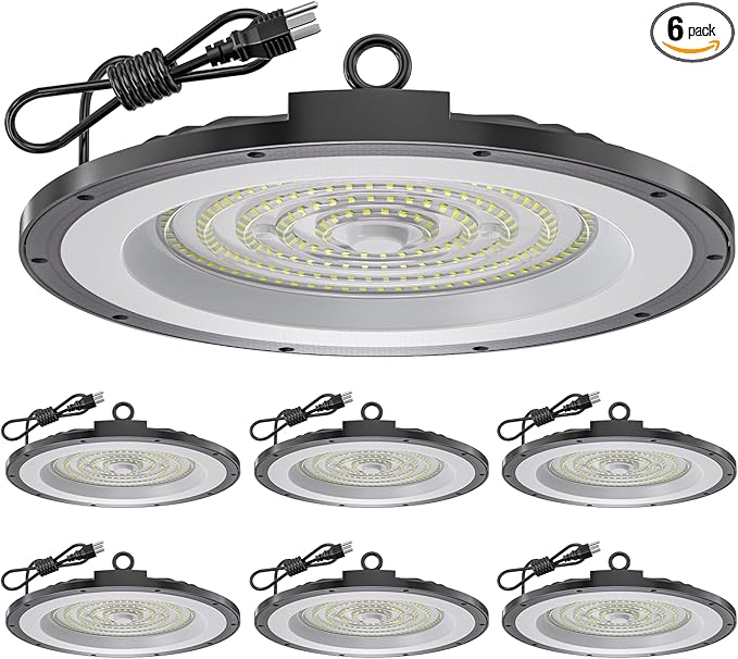 AIKVSXER UFO High Bay Lights LED Shop Light 300W 45000LM Commercial Bay Lighting 6000K IP65 Plug & Play for Warehouse Gym Factory Garage Workshop Barn 6 Pack