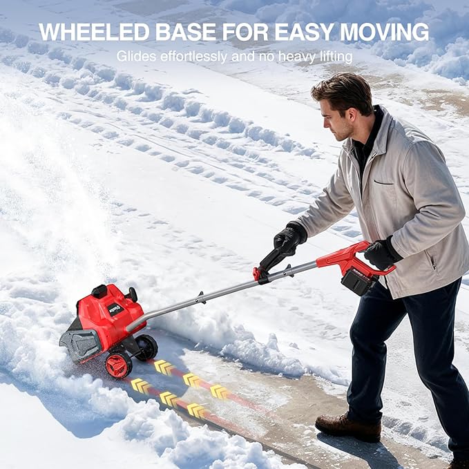 Electric Snow Shovel with Wheels, 40V 16.5 Inch Brushless Cordless Snow Blower with 2 x 5.0 Ah Batteries and Charger, Powerful Snow Thrower with Directional Plate and LED for Driveway, Step, Patio
