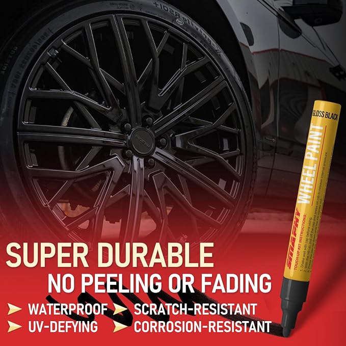 SMAPHY Wheel Scratch Repair Kit, Wheel Repair Kit Curb Rash Wheel Paint Rim Paint Pen for Wheel Repair, Universal Color Black Wheel Paint(Gloss Black）