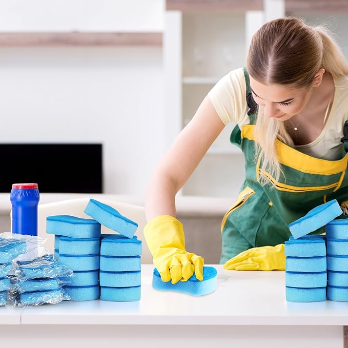 Tanlade 480 Pcs Individually Wrapped Sponges Kitchen Bulk Non Scratch Scouring Sponges for Dishes Household Cleaning Travel Apartments Hotel Car (Blue)
