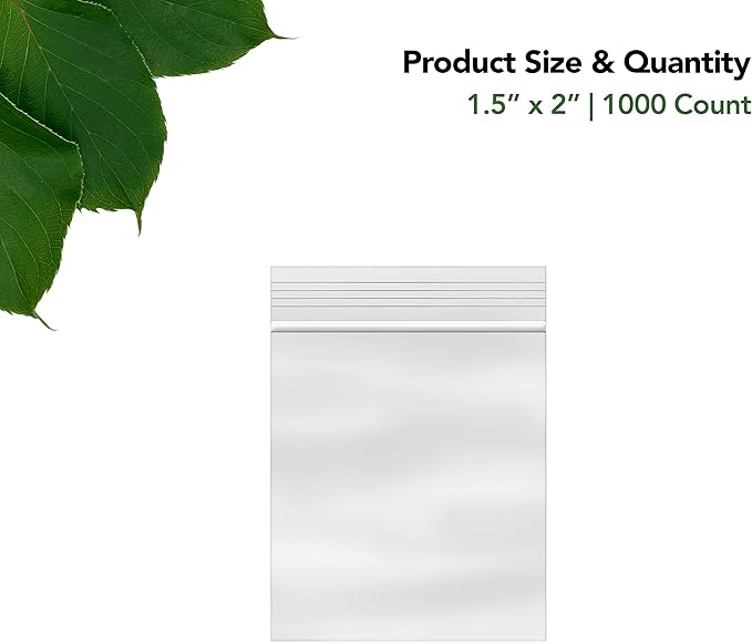 1.5 x 2 Inch Resealable Plastic Bags 1000 Pack — Clear Reclosable Mini Bags with Zipper Seal for Jewelry, Beads, Small Parts, Crafts, Hardware