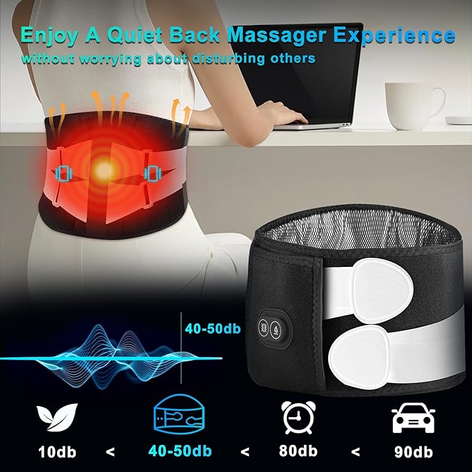 Cordless Heating Pad with Massager for Back Pain Relief, 10000mAh Quiet Lower Back Massager with 3 Heat 3 Vibration, Portable Heated Massage Pad Birthday Gifts for Dad Mom, Grey