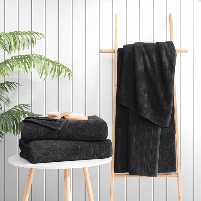 Casa Platino Bath Sheet Set, 2 Pack 36"x 72" 100% Cotton Bath Sheets, Lightweight Black Bath Towels, Highly Absorbent, Quick Drying