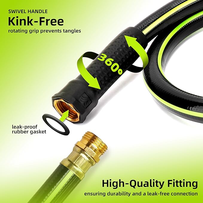 Worth Leader Garden Hose 3/4 in. x 100 ft. -No Kink, Flexible, Leakproof, Male/Female, 500PSI Burst -Heavy Duty Durable 5 Layers PVC Rubber Lightweight Water Pipe for Gardening, Agriculture&Lawn Care
