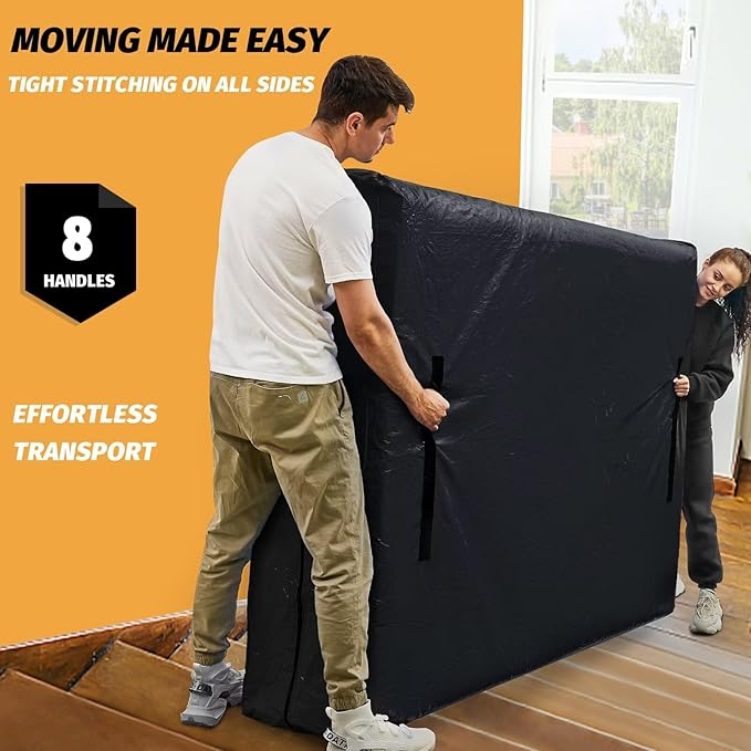 Mattress Bags for Moving, BETU Mattress Protector Waterproof Mattress Cover Full Size Storage Bags with 8 Heavy-Duty Handles and Zipper for Bed Extra Thick Large Reusable (2 Pack, 77"x57"x15" Black)
