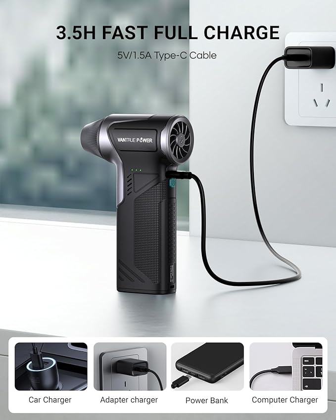 T150 Compressed Air Duster-110000RPM Super Power Electric Air Duster, 3-Gear Adjustable Mini Blower with Fast Charging, Dust Blower for Computer, Keyboard, House, Outdoor,AC and Car