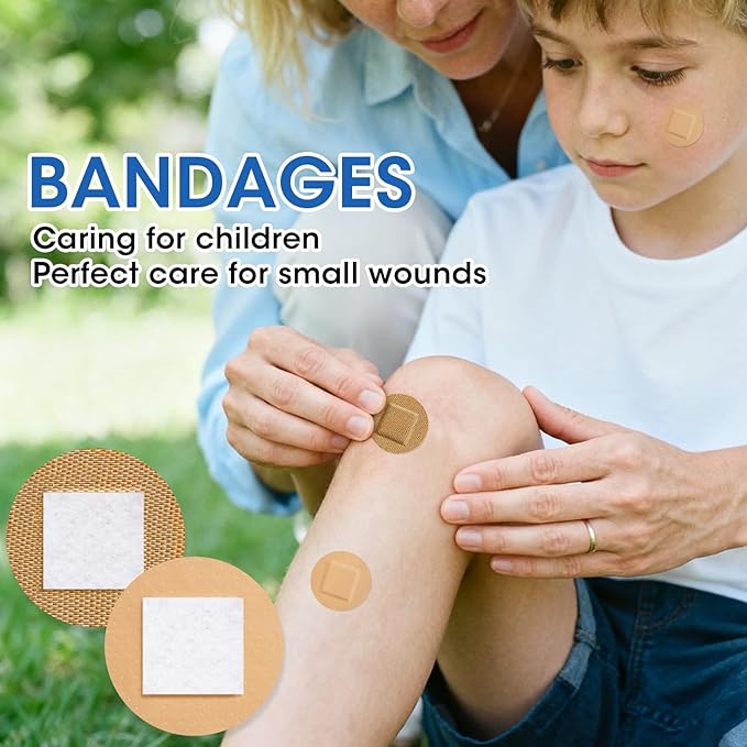 CXYARY 400PCS Round Bandages, Fabric Bandage ＆ Waterproof Bandage Latex Free Used for Emergency Treatment and Skin Wound Care, Circle Bandages Suitable for Small Wounds