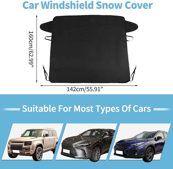 Windshield Cover for Ice and Snow Oxford Fabric Windshield Frost Cover for Car | Water Heat & Sag-Proof Windproof Double Strap Design for All-Weather Protection (56" x 63")
