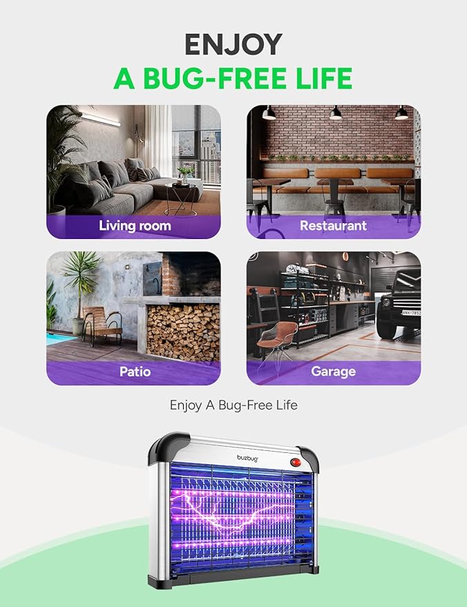 Buzbug LED Bug Zapper Indoor, 10 Years Lifespan 3 Lamps Enhance Insect Attraction, 3800V High-Voltage, Electric Mosquito Zapper, Fruit Fly Mosquito Moth Gnat Zapper, Killer, Trap -MA009
