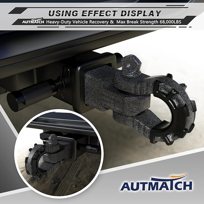 AUTMATCH Shackle Hitch Receiver 2" with 3/4" Mega D Ring Shackle and 5/8" Trailer Hitch Lock Pin, 68,000 Lbs Break Strength Heavy Duty Receiver Towing Kit for Off-Road Vehicle Recovery, Grainstone