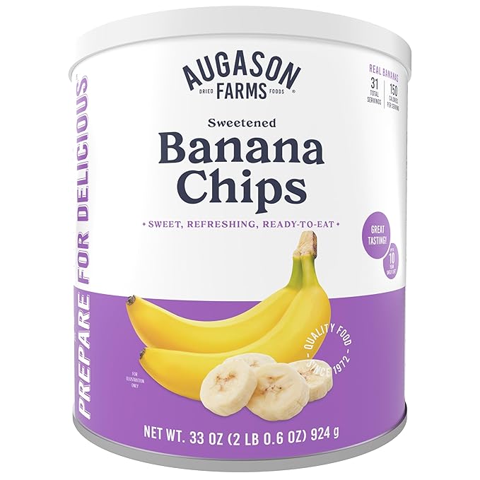 Augason Farms Sweetened Banana Chips Can, Emergency Food Supply, Everyday Meals, 31 Servings (Packaging May Vary)