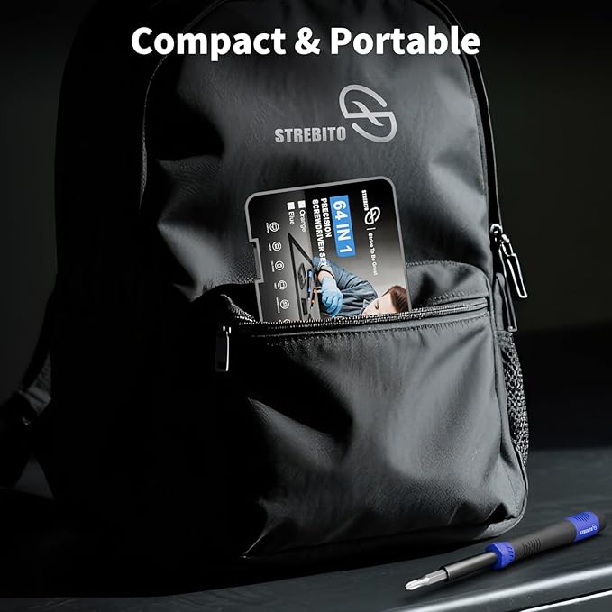 STREBITO Small Precision Screwdriver Set 64-piece with Torx, Triwing, Pentalobe, Electronics Repair Tool Kit for Computer, PC, Laptop, Macbook, Tablet, Phone, PS5, XBOX, Switch, Glass, Ring Doorbell