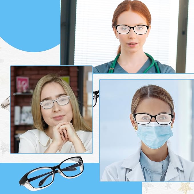3 Pack Safety Glasses Nurses Goggles Anti Fog Protective Eyewear Square Clear Stylish Lab Goggles Scratch Side Shields Eyewear Light Eye Glasses for Women Men Adults Essentials