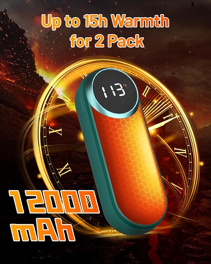 Rechargeable Hand Warmers 2 Pack - Magnetic AI Electric Hot Hands with LED Light, 3 Heat Settings Double Sided, 15H Battery Life, Portable Electric Heater for Outdoor，Hunting Camping ， Christmas Gifts