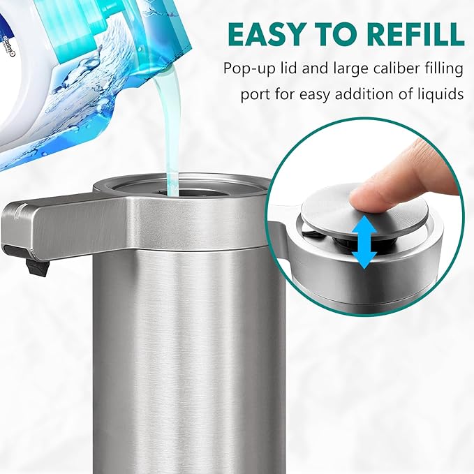 9 oz. Automatic Soap Dispenser Stainless Steel with Sensor Infrared Soap Dispenser Electric IPX5 Waterproof USB-C Charging Motion Sensor for Kitchen & Bathroom (Brushed Silver)