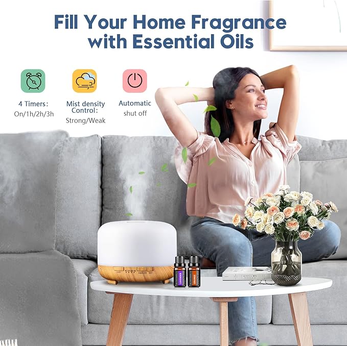 Essential Oil Diffuser, YIKUBEE Oil Diffuser, 500ml Humidifier, Diffusers for Home, Aromatherapy Diffuser with Remote Control, Diffusers for Essential Oils Large Room
