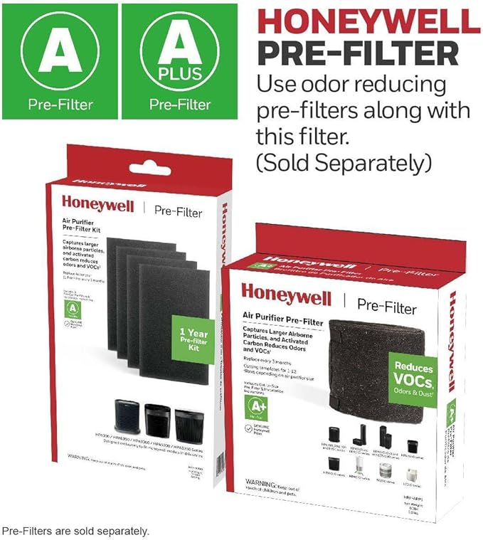 Honeywell HEPA Air Purifier Filter R, 3-Pack for HPA 100/200/300 and 5000 Series - Airborne Allergen Air Filter Targets Wildfire/Smoke, Pollen, Pet Dander, and Dust, White