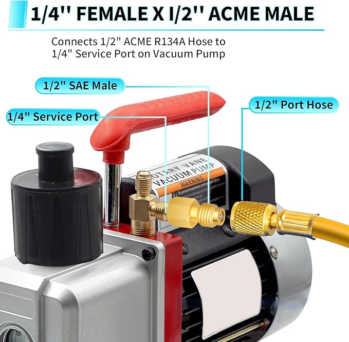 Boltigen R134a Refrigerant Tank Adapters, R12 R22 to R134a Adapter Connector, 1/2 to 1/4 Flare R134a Vacuum Pump Adapter Fittings with Valve Core Remover