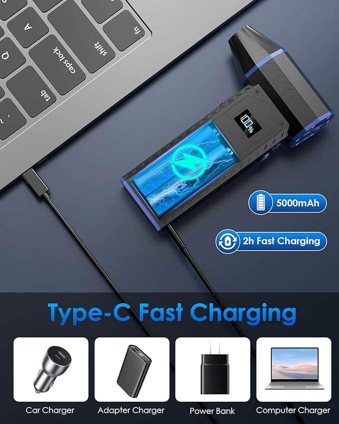 Compressed Air Can for Computers, 130000RPM Compressed Air Duster PC Blower Keyboard Cleaning Kit with LED Display & Light 4 Gear Adjustable Computer Cleaner Car Duster