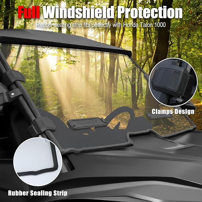 PC Clear Full Windshield for Honda Talon 1000R 1000X 1000X-4 (2019-2024), Hard-coated Full Poly Vented Windscreen, Transparent Front Windshield, Dustproof Scratch Resistant Windscreen