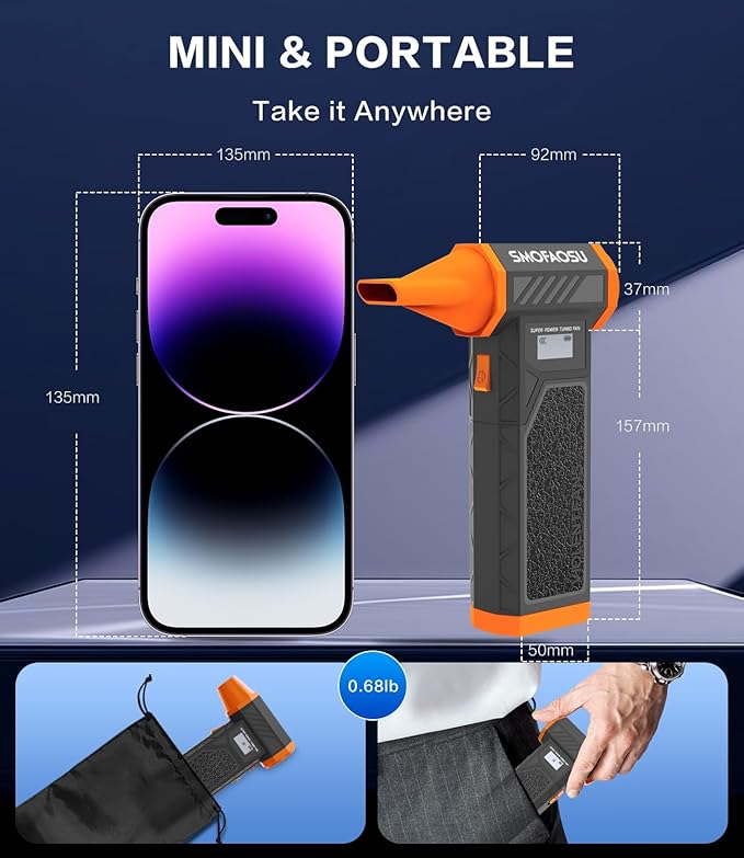 Compressed Air Duster, 300000RPM Jet Fan Electric Air Blower, Cordless Rechargeable 8000mAh Mini Duster with Removable Battery, 4-Speed Adjustable for Detailing, Car, Computer, Electronics Cleaning