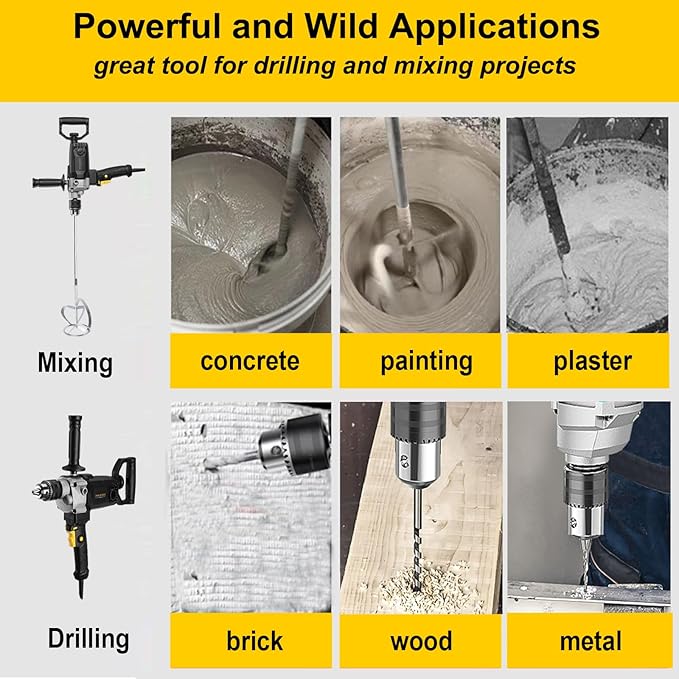 10-Amp Corded 5/8" Heavy Duty Drill Mixer Set, Mixing Drill Machine with Spade Handle for Drilling and Mixing, Variable Speeds Concrete Mud Mixer ROLAYSEE TOOLS