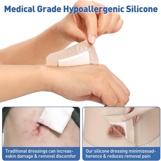 AZEN 36 Pack Silicone Foam Dressing, 3.2" X 4" Waterproof Silicone Bandages with Border Adhesive, Large Bandages for Wounds, Self Adhesive Wound Care and Dressings