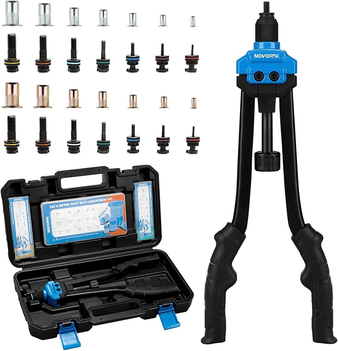 Rivet Nut Tool, 16” Rivet Nut Tool Kit with 15 Metric & SAE Mandrels, 182pcs Rivnuts and Rugged Carrying Case, One RIV Nut Tool Kit Meet All Your Needs