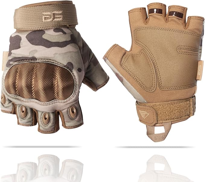 Glove Station- Fingerless Knuckle Tactical Gloves for Men - Motorcycle Gloves for Tactical Shooting, Airsoft, Hunting, Police Work and Hiking