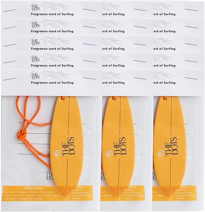 THEDOTS Series 15 Pack Sicilian Orange Surfboard Hanging Car Air Fresheners, Detachable Message Cards with Surfing Art, Long-lasting Scent for Car & Home