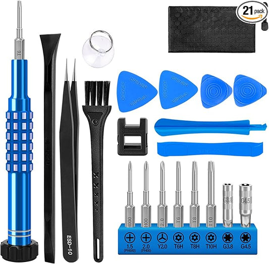 GISVAR Repair Tool Kit for Nintendo Xbox Switch PS3 PS4 PS5 Controller, 21PCS with Y2,T6H,T8H,T10H, Ph00,PH000, Torx Security Screwdriver with G3.8 G4.5, Cleaning Tool bag for Controller and Console