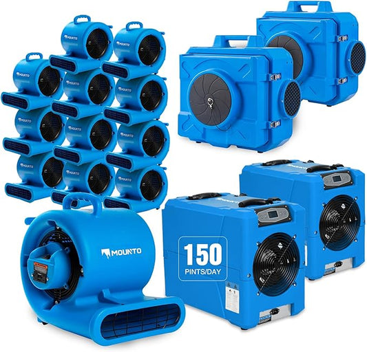MOUNTO Water Damage Restoration Combo Package 12x Air Mover 2x Air Scrubber 2x Dehumidifiers