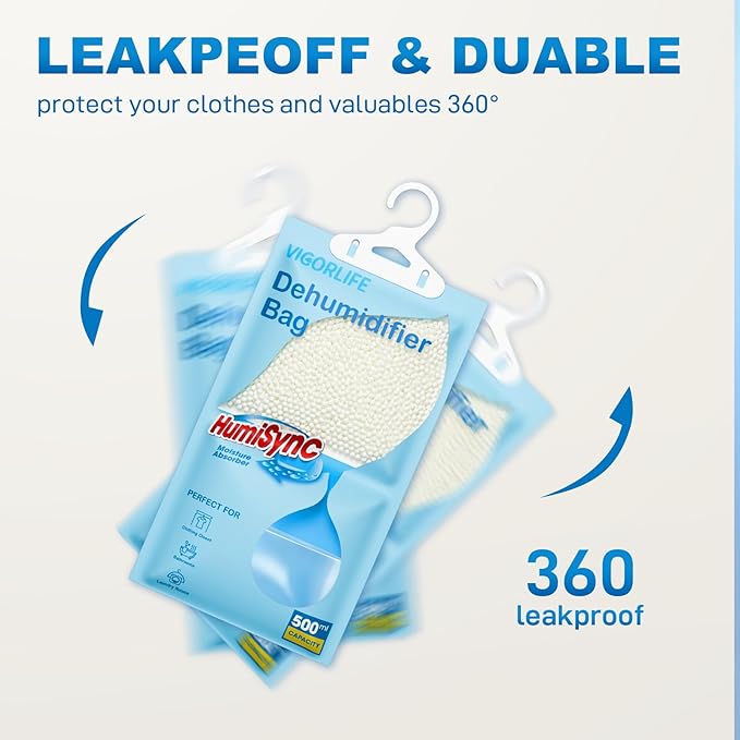 Moisture Absorbers,9.8OZ.,Hanging Closet Dehumidifier Bags,Desiccant,10 Pack Portable Humidity Packs for Bathroom,Closet,Wardrobe,Attract and Trap Excess Moisture, Blue