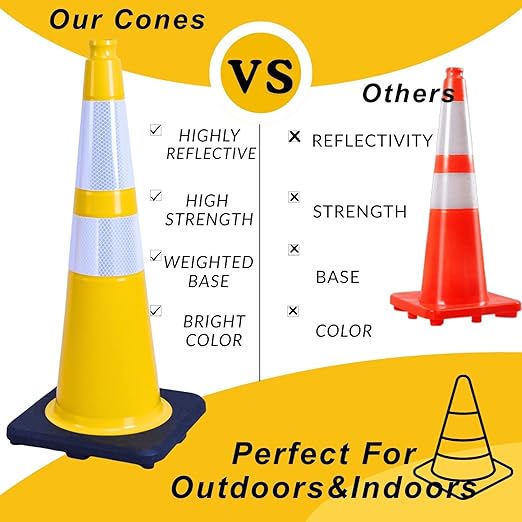 BESEA 4PACK 28 inch Traffic Safety Cones Yellow Road Parking Cones 28" Heavy Duty Construction Cone Structurally Stable for Traffic Control at Public Place(4PCS)