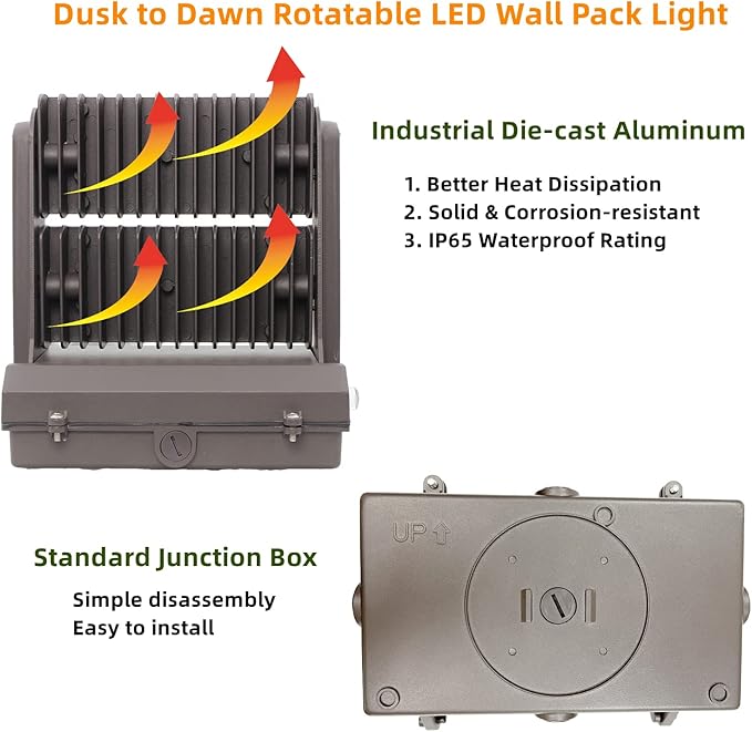 Rotatable LED Wall Pack Light with Dusk to Dawn Photocell, 120W 16800LM 600-800W HPS/HID Equiv., 5000K Daylight ETL Commercial Outdoor Security Lighting for Warehouse, Entrance, Parking, Garage