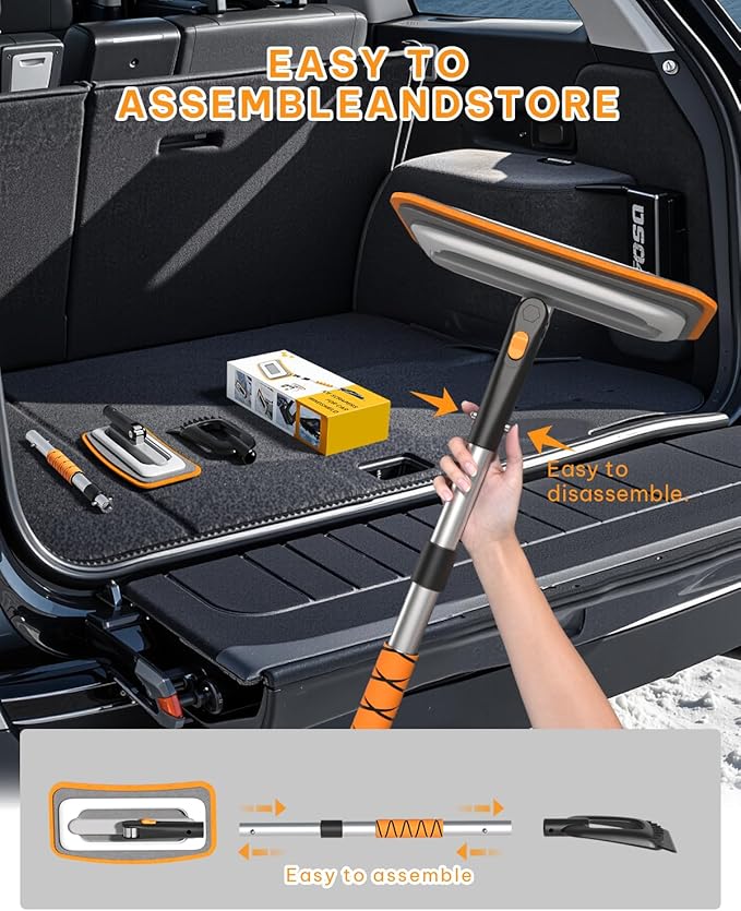 helloleiboo 39.8" Ice Scrapers for Car Windshield and Detachable 2-in-1 Snow Broom for Car with 12-Inch 180° Pivoting Head – The Ultimate Winter Tool for Car Truck and SUV (Orange)