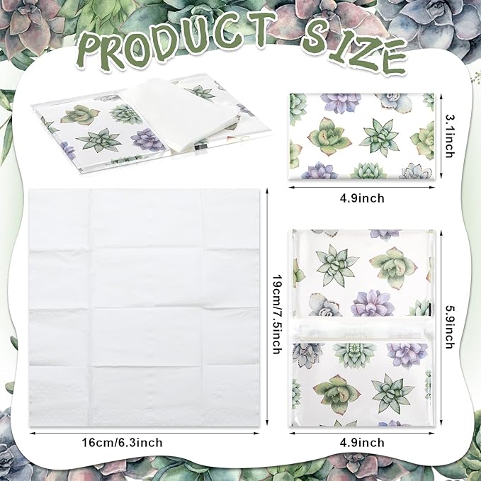 Geyee 50 Packs Facial Tissue Travel Packs Disposable Pocket Tissues for Wedding Guest Travel School Purse Home Supplies, 500 Sheets 3 Ply(Succulent)