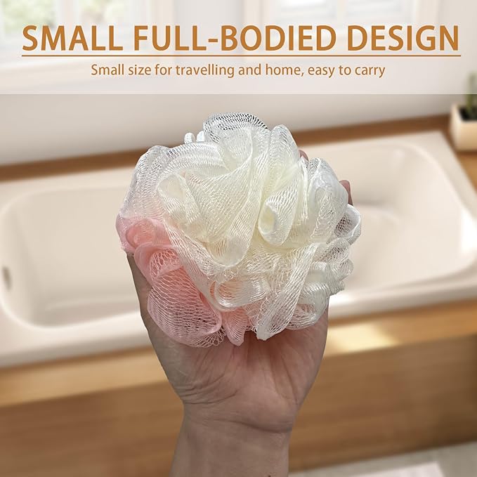 20 Pack Travel Loofah Individually Wrapped, Small Loofah Shower Puff, 30g Mini Bath Sponge Pouf Ball Body Sponges for Shower, Multicolor