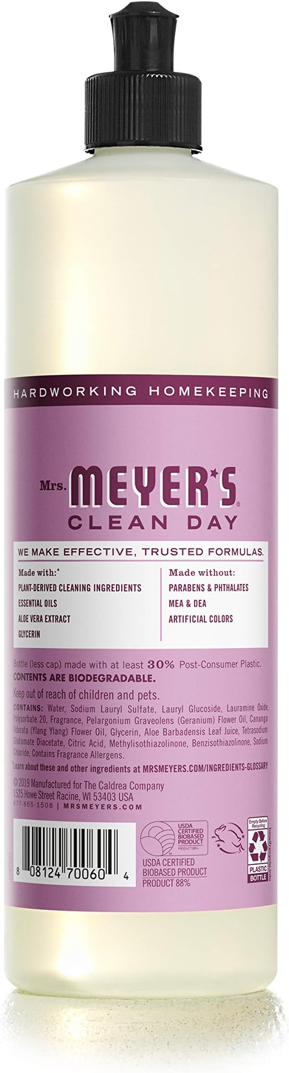 MRS. MEYER'S CLEAN DAY Liquid Dish Soap, Biodegradable Formula, Peony, 16 fl. oz - Pack of 6