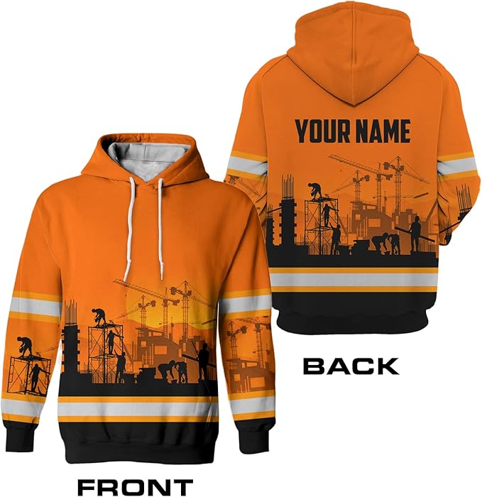 Matedecor High Visibility Hi Vis Hoodie for Men - Jobs Collection Custom Name Class 3 Reflective Safety Workwear