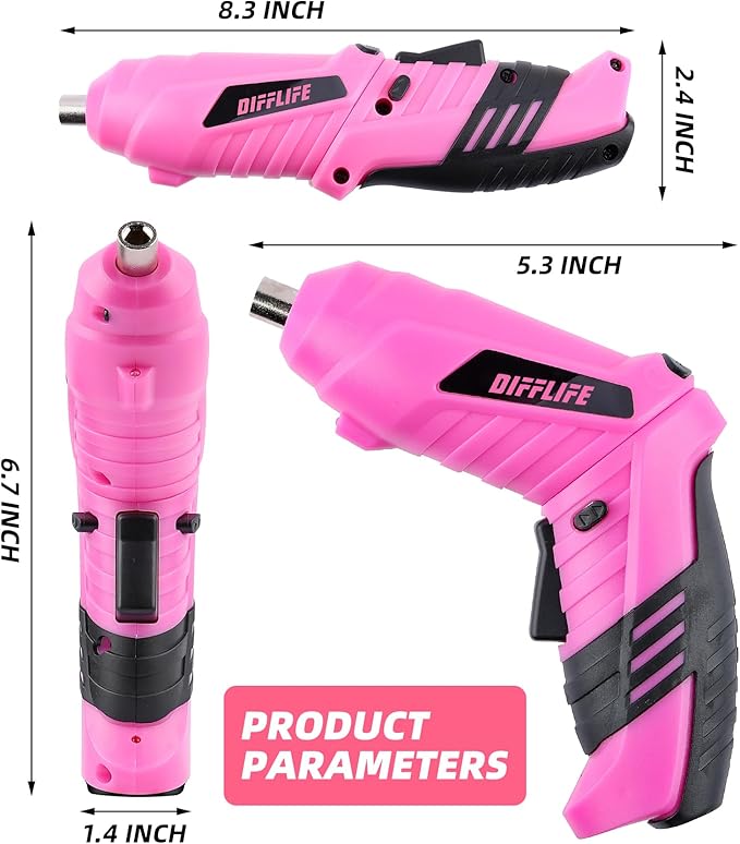 28PCS Pink Power 3.6V Cordless Electric Screwdriver Rechargeable Electronic Mini Automatic Gyroscopic Screw Gun Kit for Home - Pink Tools for Women