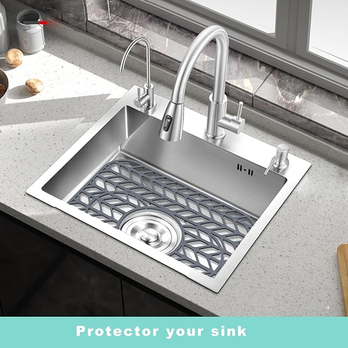 AWOKE Sink Protectors for Kitchen Sink - 13.6"x 11.6" Sink Mat - Heat-resistant Easy-clean Silicone Sink Mat - for Protection of Stainless Steel Sink with 3 Reserved Holes Pack of 2