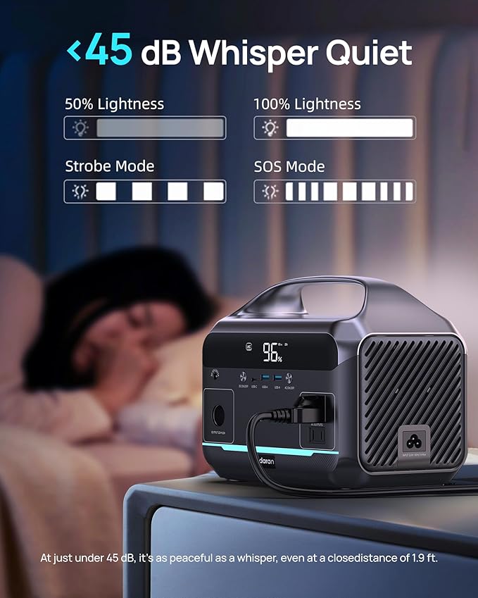 DaranEner Portable Power Station 600W, 288Wh LiFePO4 Battery Backup Power w/2×600W AC Outlets (1200W Surge), 2.2H Fast Charging, Solar Generator for Outdoor Camping/RVs/Home Emergency (Solar Optional)