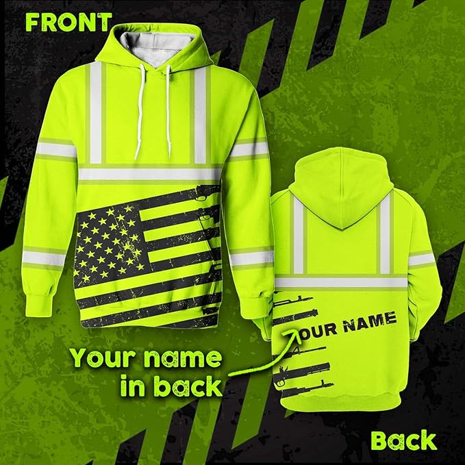 Color US Flag High Visibility Hoodie for Men Women Reflective Tapes Safety Workwear for Worker Runner Patriotic