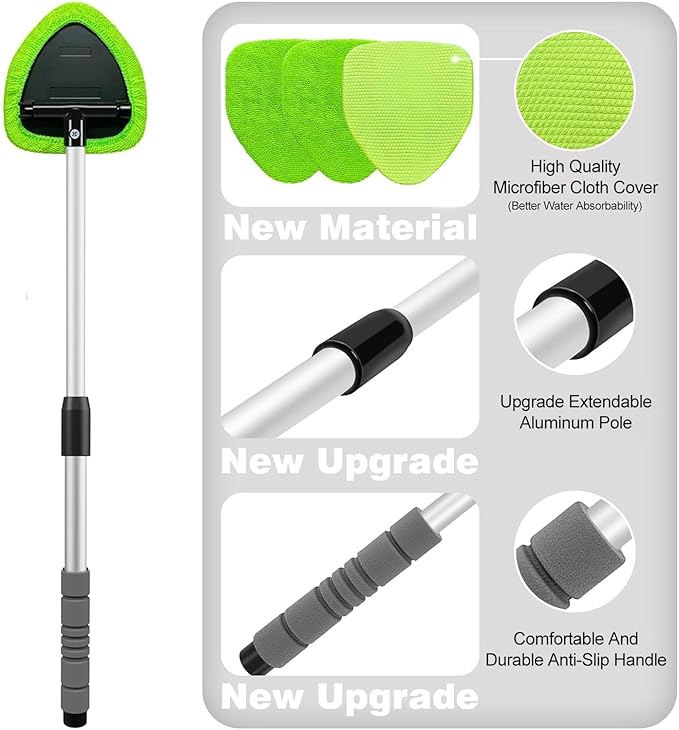 XINDELL 29-inch Windshield Cleaner Tool – Upgrade Large Head Car Interior&Exterior Window Cleaning Kit with Extendable Handle & 4 Microfiber Pads, Auto Wiper Brush for Car, Trucks, SUVs, RVs & Home
