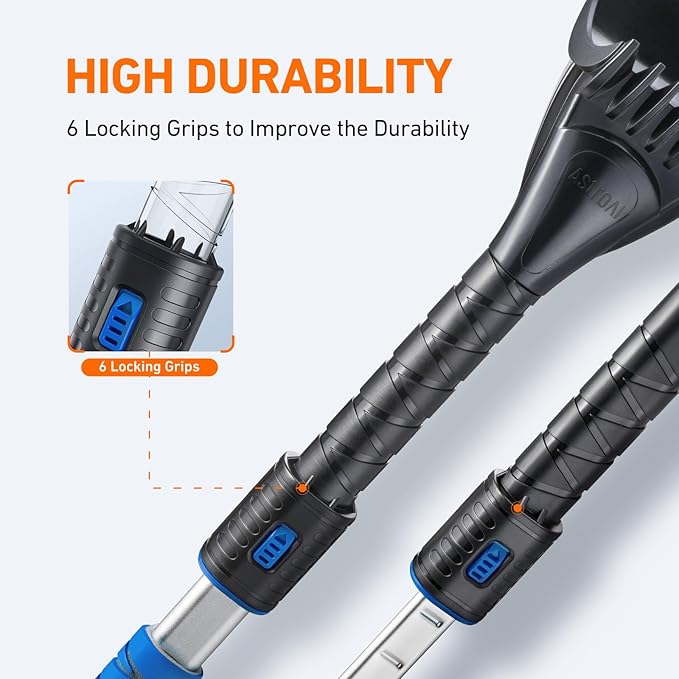 AstroAI 62.4" Ice Scrapers for Car Windshield and Extendable Snow Scraper with Foam Grip and 360° Pivoting Brush Head for Christmas Car Auto Truck SUV(Blue)