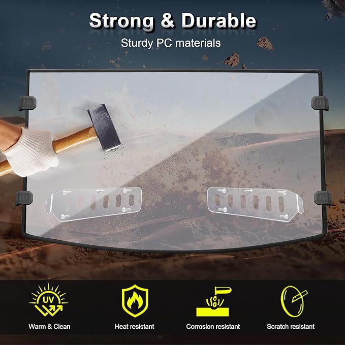 Scratch Resistant & Vented Full Windshield Compatible with Polaris Ranger 1000 / XP 1000 / Crew 1000 2017-2025 PC Clear Protects Against Wind, Dust, Dirt, Snow, Rain