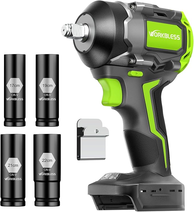 850Nm (630Ft-lbs) Cordless Impact Wrench for Ma-kita 18V Battery, Brushless 1/2 Impact Gun, 3-Speed, 4 Cr-V Sockets, LED Light, Electric Impact Wrench for Car Tire, Mower Lug Nut